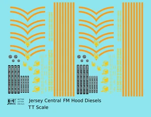 K4 TT Scale Decals CNJ Jersey Central Lines FM Diesel Locomotive Orange & Yellow - Picture 1 of 3