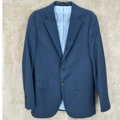 Oliver Wicks Suit Jacket Mens 40L Navy 100% Wool Sport Coat Business Preppy - Image 1 of 4