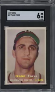 Tarjeta de béisbol Topps 1957 #37 Frank Torre Milwaukee Braves clasificación SGC 6 - Imagen 1 de 2