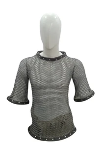Mittelalter Kettenhemd Hemd 10 mm konifizierte Aluminiumringe, Lederbesatz LARP Kostüm - Bild 1 von 8