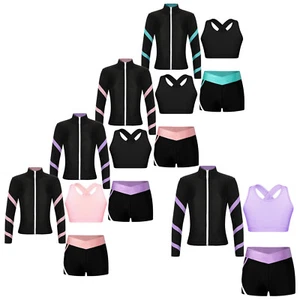 Kids Girls Outfit Shiny Set 3Pcs Tracksuit Long Sleeve Jacket Outfits Running - Picture 1 of 57
