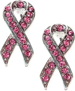 Pendientes de perno para mujer de cinta rosa para concientización sobre el cáncer de mama - diamantes de imitación - Imagen 1 de 1