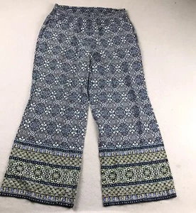 J Jill Pants Womens MP Blue Floral Elastic Waist Lightweight Boho Wide Leg NWT - Picture 1 of 13