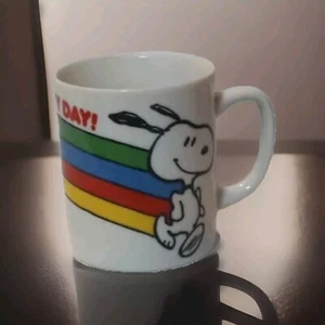 VTG Peanuts Snoopy This Has Been A Happy Day Rainbow Cup Mug 1958 USA - Picture 1 of 6