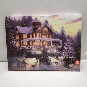 Banberry Designs Christmas Led Canvas Print A Beautiful House In The Snow - Picture 1 of 4