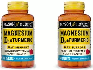 Mason Natural Magnesium & Vitamin D3 with Turmeric 2 X 60 = 120 TABLETS - Picture 1 of 4