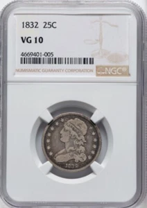 1832 Capped Bust Quarter, 25C B-2, R.2, VG10 NGC - Picture 1 of 2