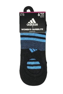 Women's Adidas Superlite No Show Socks 6 Pairs Shoe Size 5-10 Black/Blue - Image 1 of 2