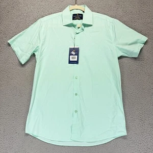 Suslo Couture Mens Shirt Medium Mint Green Short Sleeve Button Up Stretch - Picture 1 of 9