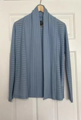 Suéter Cárdigan Tejido Frente Abierto IBEX Talla XS Mezcla Lana Merino Rayas Azules Foto 1 de 4