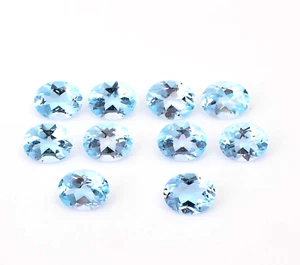 Natural Swiss Blue Topaz Faceted Cut 10 Pcs Oval Loose Gemstone 10X8X5 mm 30 Ct - Picture 1 of 3
