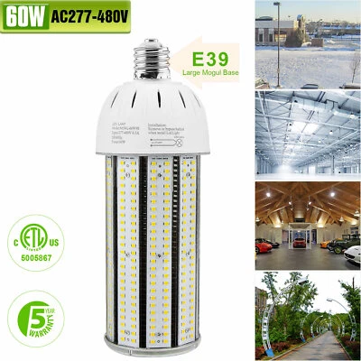 ETL 60W LED Corn Light Bulb 6000K Coolwhite Warehouse Street High Bay Lamp 480V - Image 1 of 4
