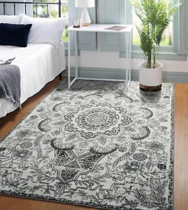3x5 Waschbar Boho Blumen Antirutsch Teppich Weiß Schön Nahost Teppich - Bild 1 von 8