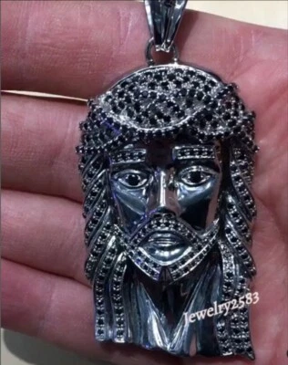 925 Silver Mens 2.1Ct Genuine Black Moissanite Custom Arrived Jesus Face Pendant - Image 1 of 4