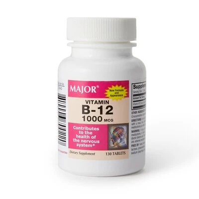 Major Vitamin B12 1,000 mcg Strength, Vitamin B 12 Supplement, 130 Count - Image 1 of 2
