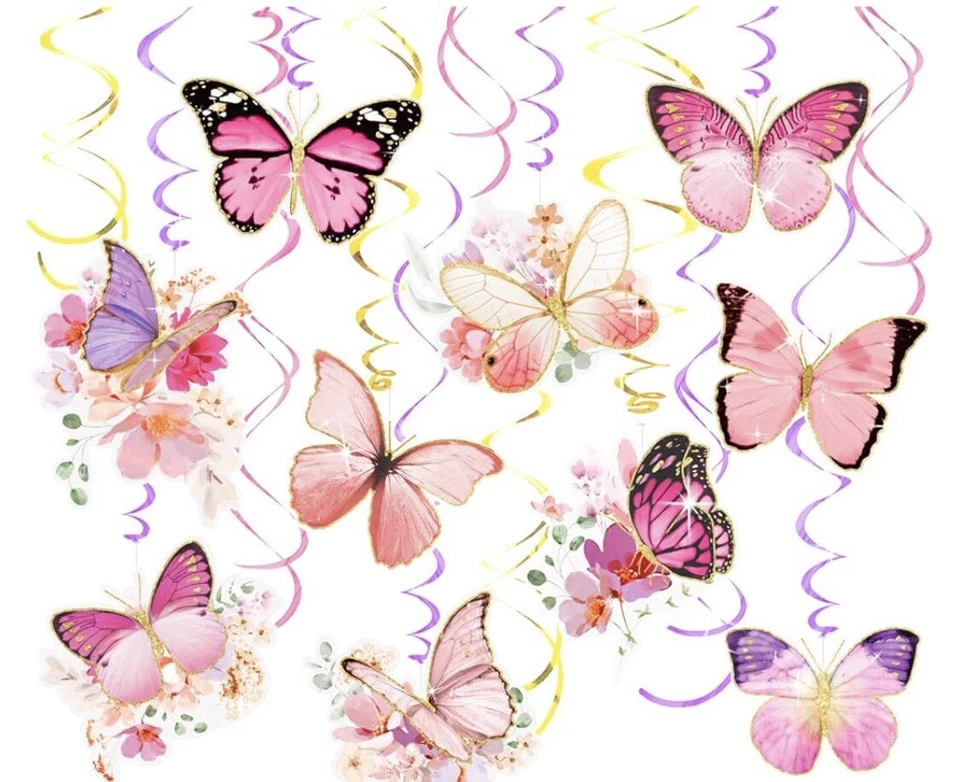 AOBKIAT Mariposa Bebé Niña Decoraciones de Cumpleaños, 30 Piezas Remolinos Colgantes Foto 1 de 1