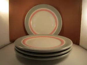 Vintage Shenango China Restaurant Ware Grigio Rosa Fasce Set di 4 Piatti A - Foto 1 di 8