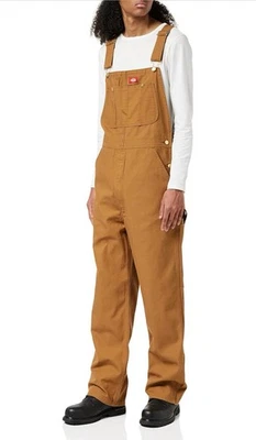 Mono babero de mezclilla Dickies para hombre pato y enjuagado, pato marrón enjuagado, 48x30 Foto 1 de 4