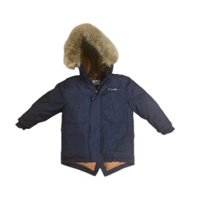Eddie Bauer Boys Superior Down Parka Jacket Detachable Faux Fur Hood Navy Blue - Image 1 of 3
