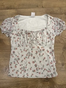 Junior Damen Top Größe Small S Bauernweiß Blumenmuster Milkmaid - Bild 1 von 7