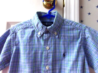 RALPH LAUREN BLUE Plaid Button Up Dress Shirt 4 Pony Green Size 4 Boys  $55 Vtg - Image 1 of 4