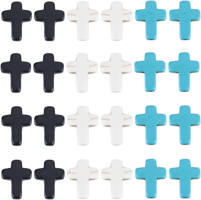 1 Box 90Pcs Cross Beads Bulk Black White Blue Synthetic Turquoise Pocket Crosses - Image 1 of 4