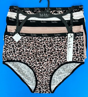 Calcinha nova com etiquetas 5 pares Nicole Miller tamanho 1X, 2X cueca média preta bege poliéster - Imagem 1 de 4