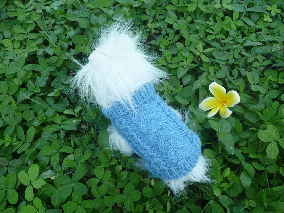 Suéter 100% Lana Hecho a Mano Tejido Azul Perro XXXXS Foto 1 de 1