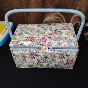 Vintage Sewing Box W/ Tray Pre-owned -I - Picture 1 of 24