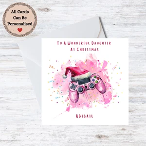 Personalised Daughter Christmas Card - Gamer Girl - Customisable Name - Picture 1 of 3
