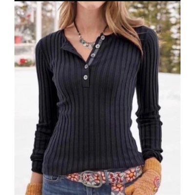 Suéter Sundance Living Legend Henley Negro Acanalado Algodón Orgánico Elástico Grande Foto 1 de 4