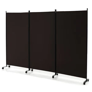 3-Panel Folding Room Divider 6Ft Rolling Privacy Screen w/Lockable Wheels Brown - Picture 1 of 9