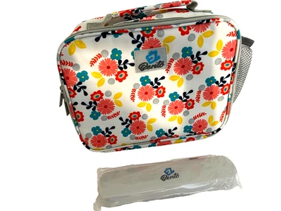 New EZ Bento Flower Floral Insulated Lunch Bag Handle Plus Case & Folk Set - Image 1 of 3