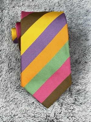 Corbata REPP de lujo Ben Silver para hombre amarilla azul roja pura seda inglesa 3,25” 57” usada en excelente estado Foto 1 de 4