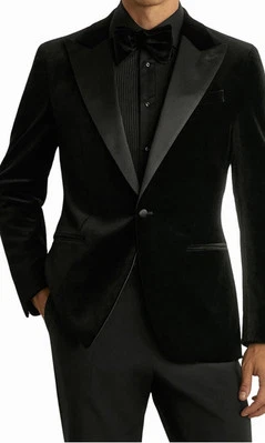 CHAQUETA DE CENA REISS “DIAMOND” TERCIOPELO NEGRO TALLA 38R PRECIO DE VENTA SUGERIDO POR EL FABRICANTE $515 Foto 1 de 4
