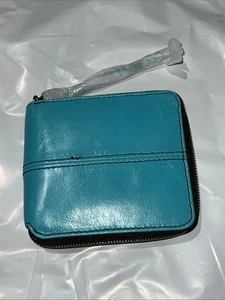 New Hobo Zippy Wallet Aqua Blue Leather Zip Around $88 NWT - Picture 1 of 3