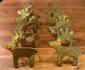 Lote de 8 servilleteros de latón martillado reno alce usados en excelente estado pesados vacaciones Navidad - Imagen 1 de 3