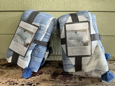 Set of 2 Threshold Standard Reversible Matelassé Shams Blue White 20 x 26  *NEW* - Image 1 of 4