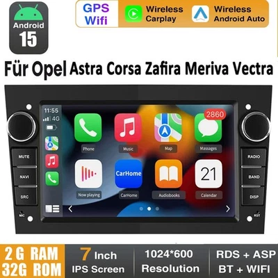 Android15 Apple Carplay Für Opel Astra H Corsa C D Vectra Zafira B Autoradio GPS - Bild 1 von 4