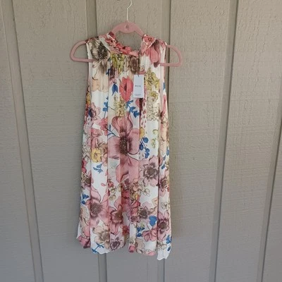 Reiss Women Kady Floral Mini Dress Size 8 Wedding Guest Pockets Viscose Tie Neck - Image 1 of 4