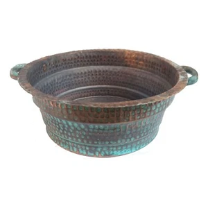 Small Green Patina Rustic Copper Foot Hand Soak Massage Spa Salon Manicure Bowl - Picture 1 of 5