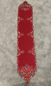 "Mesa bordada de Navidad corte corredor trabajo flor de pascua 13,5"" x 68"" oro rojo NUEVO - Imagen 1 de 15