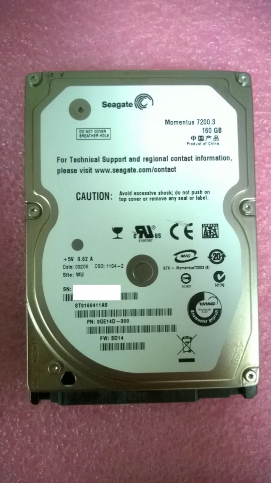 Seagate Momentus ST9160411AS 160GB 7200RPM 2.5" HDD - Image 1 of 1