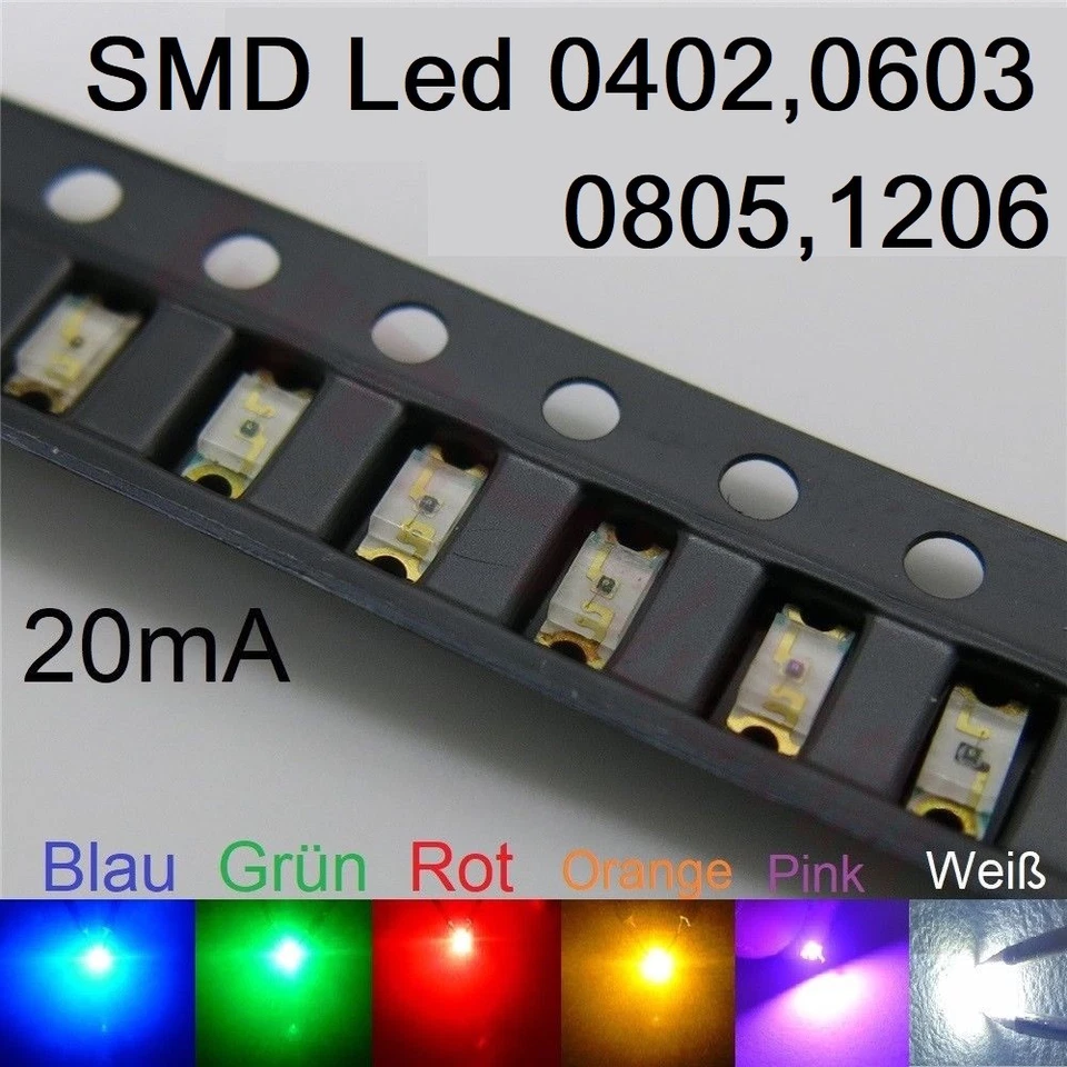 SMD LED 0402 0603 0805 1206 Superhelle LEDs verschiedene Farben Leuchtdioden SMT - Bild 1 von 1
