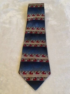 Vintage Don Loper Tie Necktie Blue Red Cream 58"x4" 100% Polyester - Image 1 of 4