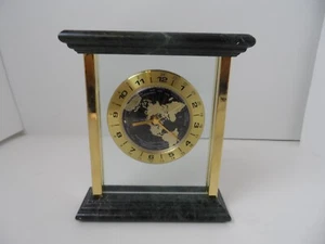 Raro/De colección. Cuarzo, mármol verde color oro, vidrio, mesa/abrigo reloj mundial 6x7 - Imagen 1 de 4