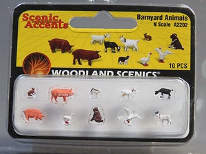 WOODLAND SCENICS N MASSSTAB BERNYARD FARM TIERE Figur Kuh Schwein Ente Ziege WDS2202 - Bild 1 von 2