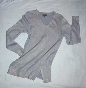 Highline Collective V-Ausschnitt Pullover Damen M Tunika Frontschlitz Glitzer Blau - Bild 1 von 16