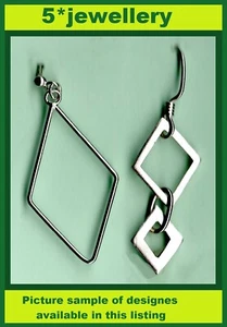 new real sterling silver 925 drop stud earrings double diamond square wishbone - Picture 1 of 4