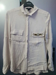 Blusa H&M Beige Viscosa con Bolsillo Adornado UK8 EU36 US4 Mangas Extensibles - Imagen 1 de 16